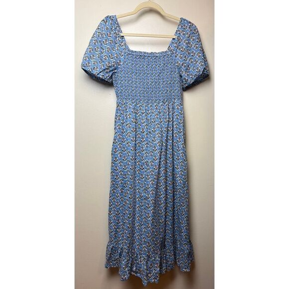 J. Crew Smocked Midi Dress with Puff Sleeves Sz. XS - Picture 3 of 7